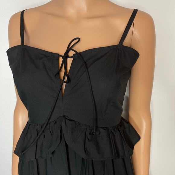 Caroline Constas New Embroidered Peplum Waist Spaghetti Strap Black Dress Sz M - Picture 7 of 11
